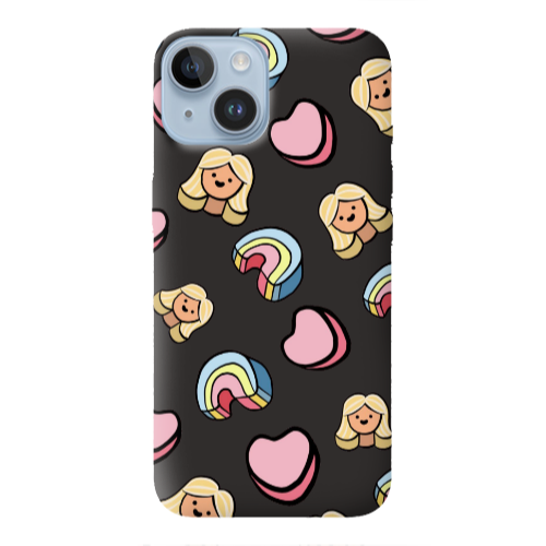 Apple iPhone 14  Girl rainbow and hearts Black Colored Silicone TPU Θήκη