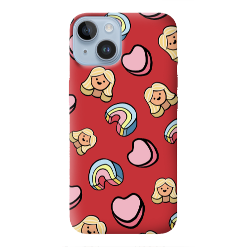 Apple iPhone 14 Plus Girl rainbow and hearts Red Colored Silicone TPU Θήκη
