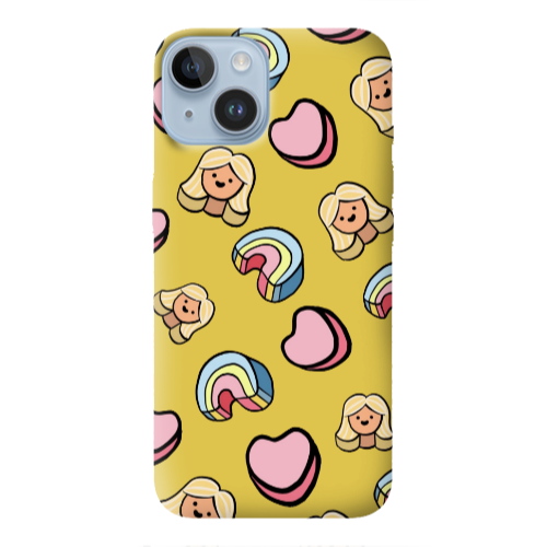Apple iPhone 14 Plus Girl rainbow and hearts Yellow Colored Silicone TPU Θήκη