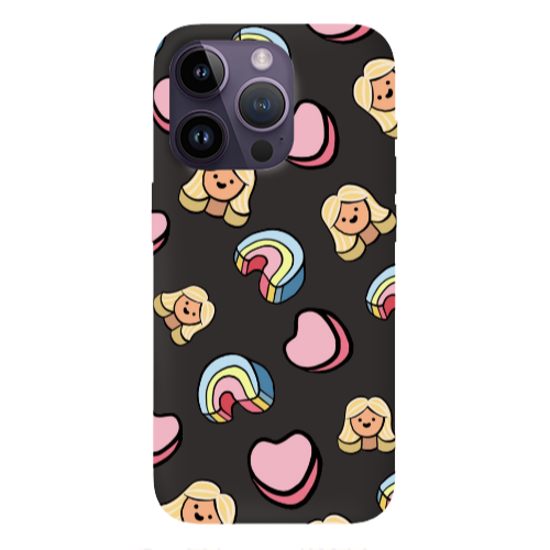 Apple iPhone 14 Pro  Girl rainbow and hearts Black Colored Silicone TPU Θήκη