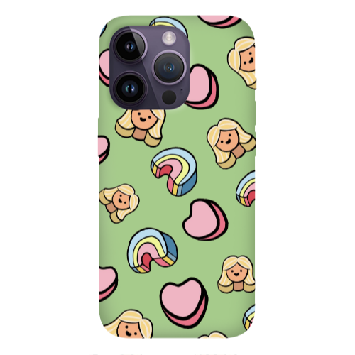 Apple iPhone 14 Pro Max Girl rainbow and hearts Light Green Colored Silicone TPU Θήκη