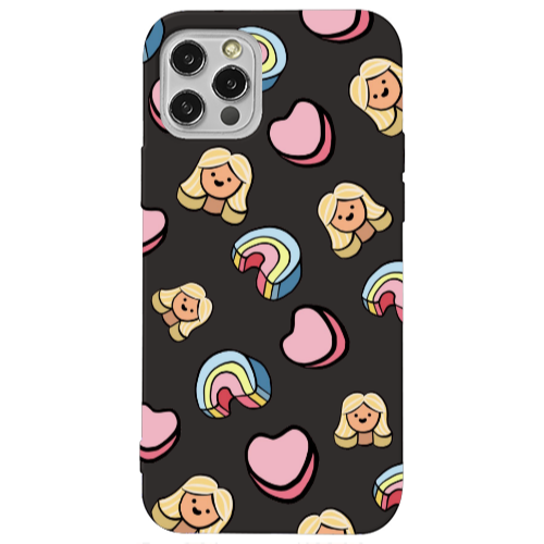 Apple iPhone 13 Pro Girl rainbow and hearts Black Colored Silicone TPU Θήκη