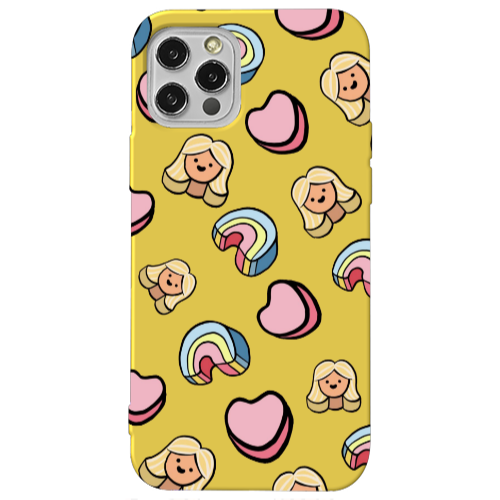 Apple iPhone 13 Pro Girl rainbow and hearts Yellow Colored Silicone TPU Θήκη