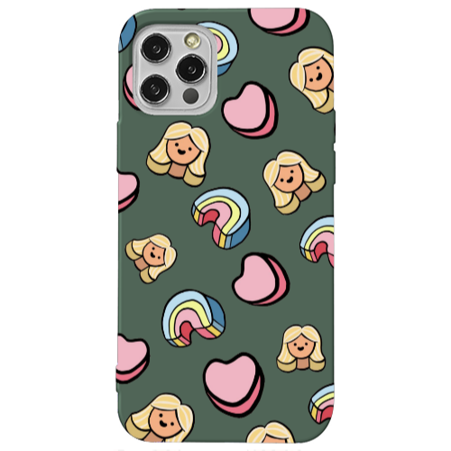 Apple iPhone 13 Pro Girl rainbow and hearts Dark Green Colored Silicone TPU Θήκη