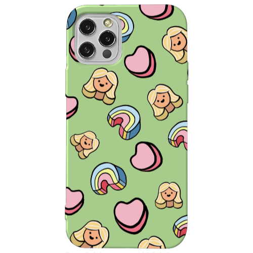 Apple iPhone 12 Pro Girl rainbow and hearts Light Green Colored Silicone TPU Θήκη