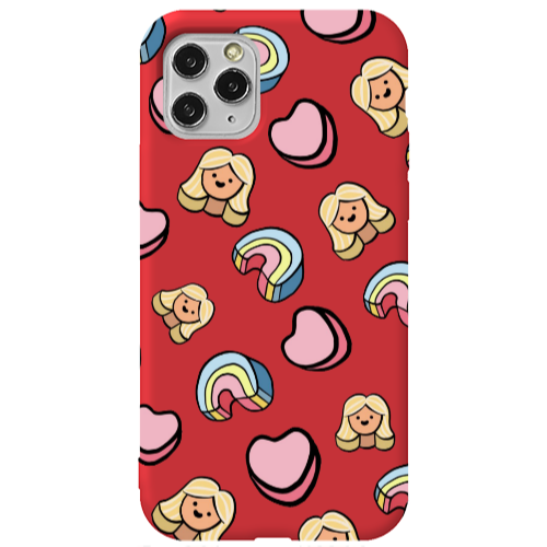 Apple iPhone 11 Pro Max Girl rainbow and hearts Red Colored Silicone TPU Θήκη