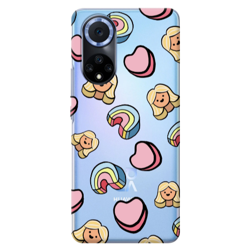 Huawei Nova 9 Girl rainbow and hearts Transparent Silicone TPU Θήκη