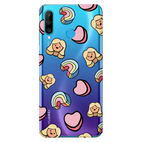 Huawei P30 Lite Girl rainbow and hearts Transparent Silicone TPU Θήκη