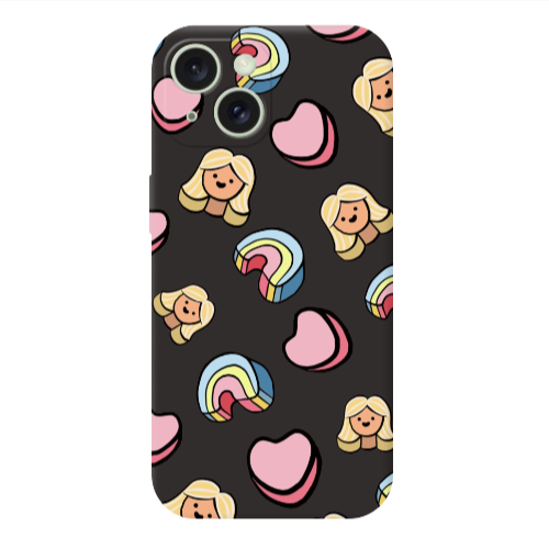 Apple iPhone 15 Girl rainbow and hearts Black Colored Silicone TPU Θήκη