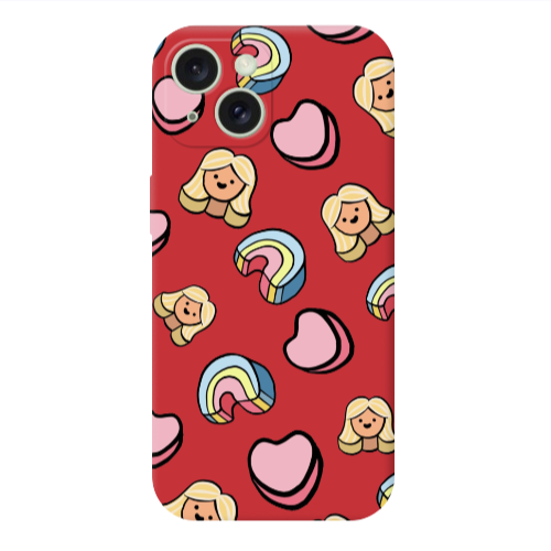 Apple iPhone 15 Girl rainbow and hearts Red Colored Silicone TPU Θήκη