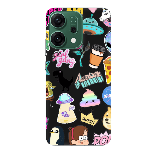Oppo RENO 14 Cartoon queen Black Colored Silicone TPU Θήκη