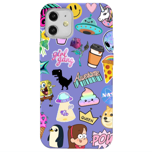 Apple iPhone 12 Cartoon queen Purple Colored Silicone TPU Θήκη
