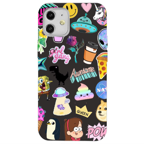 Apple iPhone 12 Cartoon queen Black Colored Silicone TPU Θήκη
