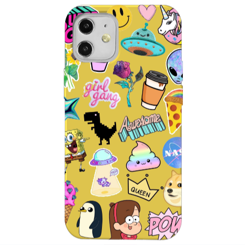 Apple iPhone 12 Cartoon queen Yellow Colored Silicone TPU Θήκη