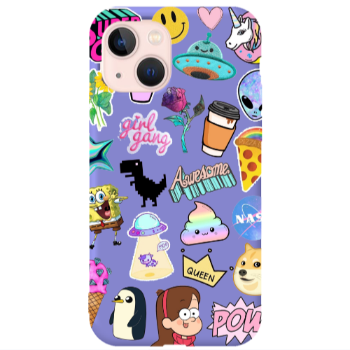 Apple iPhone 13 Cartoon queen Purple Colored Silicone TPU Θήκη