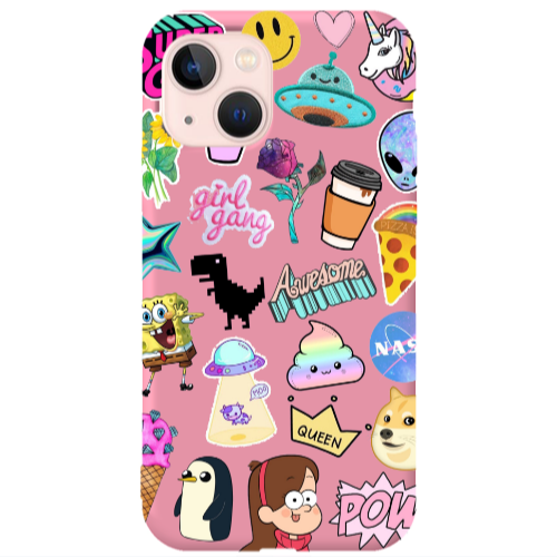 Apple iPhone 13 Cartoon queen Pink Colored Silicone TPU Θήκη