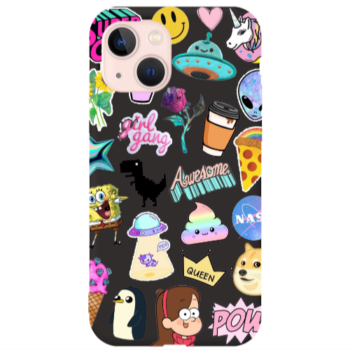 Apple iPhone 13 Cartoon queen Black Colored Silicone TPU Θήκη