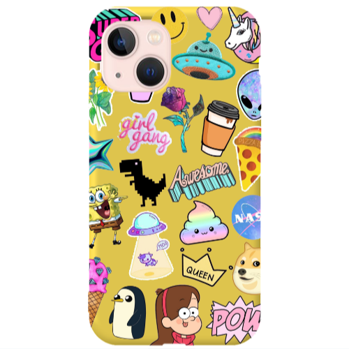 Apple iPhone 13 Cartoon queen Yellow Colored Silicone TPU Θήκη