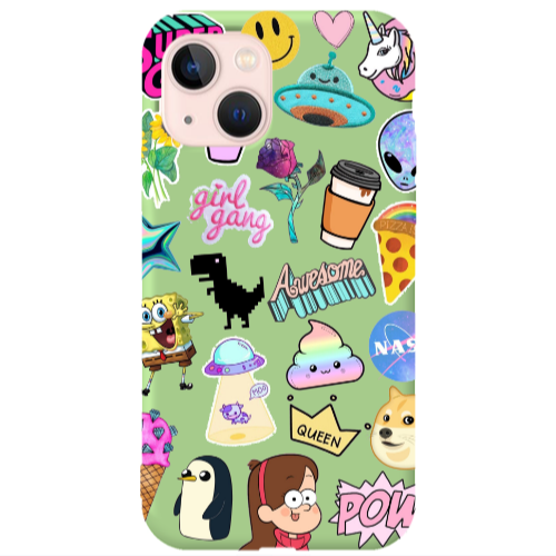 Apple iPhone 13 Cartoon queen Light Green Colored Silicone TPU Θήκη
