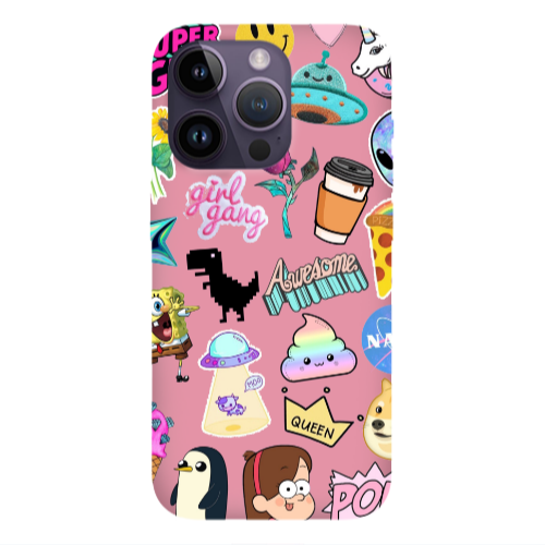 Apple iPhone 14 Pro Max Cartoon queen Pink Colored Silicone TPU Θήκη
