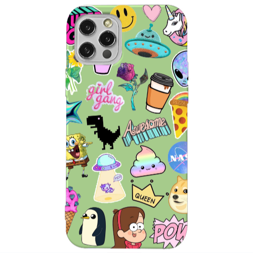 Apple iPhone 12 Pro Max Cartoon queen Light Green Colored Silicone TPU Θήκη