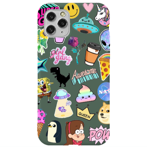 Apple iPhone 11 Pro Max Cartoon queen Dark Green Colored Silicone TPU Θήκη