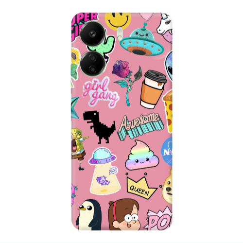 Xiaomi Redmi 13C Cartoon queen Pink Colored Silicone TPU Θήκη
