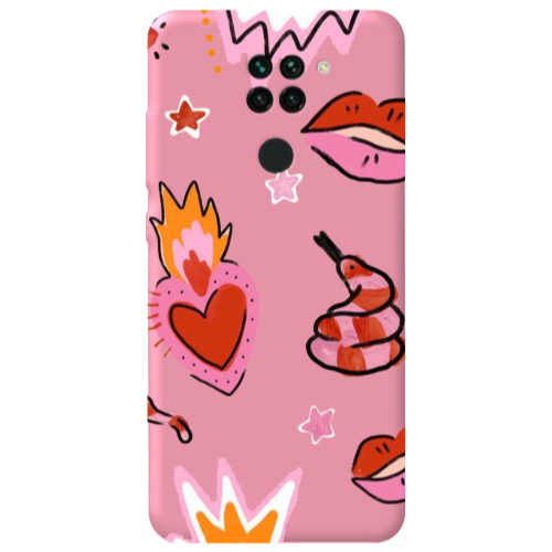 Xiaomi Redmi Note 9 Snake heart Pink Colored Silicone TPU Θήκη