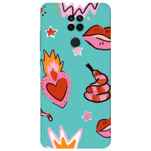 Xiaomi Redmi Note 9 Snake heart Turquoise Colored Silicone TPU Θήκη