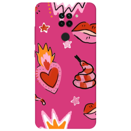 Xiaomi Redmi Note 9 Snake heart Fuchsia Colored Silicone TPU Θήκη