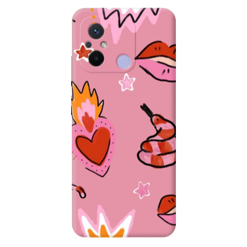 Xiaomi Redmi 12C Snake heart Pink Colored Silicone TPU Θήκη