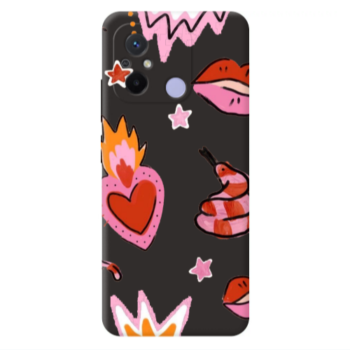Xiaomi Redmi 12C Snake heart Black Colored Silicone TPU Θήκη