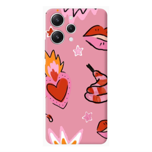 Xiaomi Redmi 12 Snake heart Pink Colored Silicone TPU Θήκη