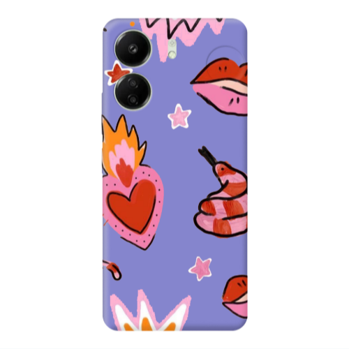 Xiaomi Redmi 13C Snake heart Purple Colored Silicone TPU Θήκη