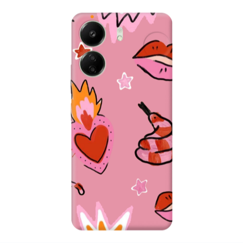 Xiaomi Redmi 13C Snake heart Pink Colored Silicone TPU Θήκη