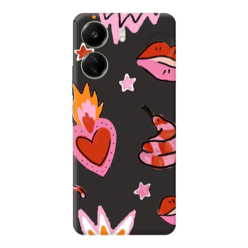 Xiaomi Redmi 13C Snake heart Black Colored Silicone TPU Θήκη