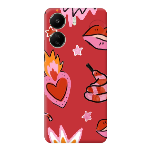 Xiaomi Redmi 13C Snake heart Red Colored Silicone TPU Θήκη