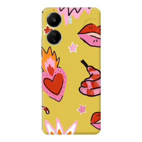 Xiaomi Redmi 13C Snake heart Yellow Colored Silicone TPU Θήκη