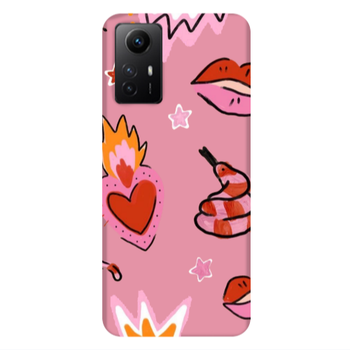 Xiaomi Redmi Note 12s Snake heart Pink Colored Silicone TPU Θήκη