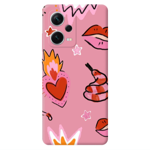 Xiaomi Poco X5 Snake heart Pink Colored Silicone TPU Θήκη