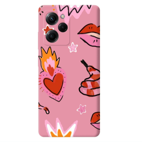 Xiaomi Poco X5 Pro Snake heart Pink Colored Silicone TPU Θήκη