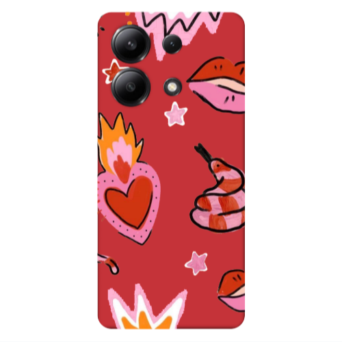Xiaomi Redmi Note 13 4G Snake heart Red Colored Silicone TPU Θήκη