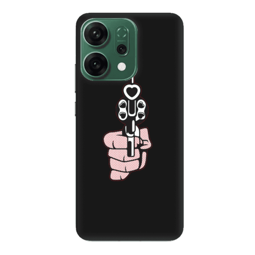 Oppo RENO 14 Heart gun Black Colored Silicone TPU Θήκη