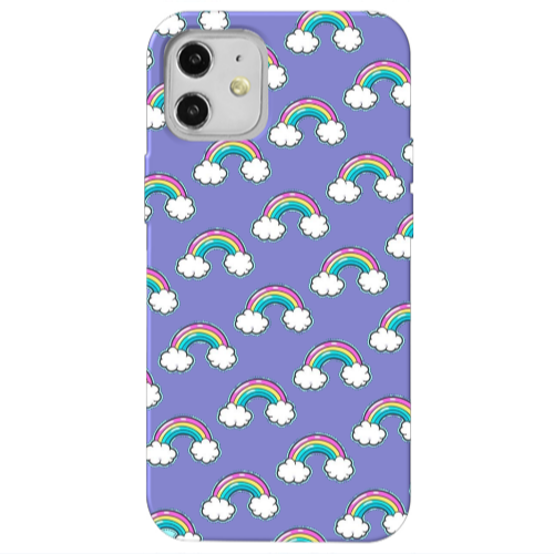 Apple iPhone 12 Cute rainbows Purple Colored Silicone TPU Θήκη