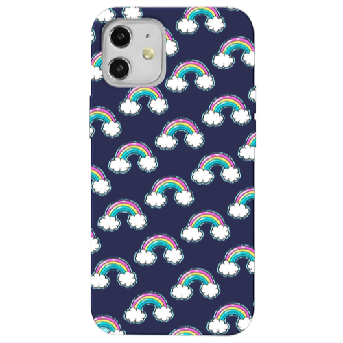 Apple iPhone 12 Cute rainbows Dark blue Colored Silicone TPU Θήκη