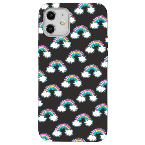 Apple iPhone 12 Cute rainbows Black Colored Silicone TPU Θήκη