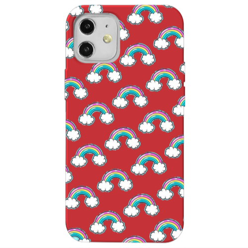 Apple iPhone 12 Cute rainbows Red Colored Silicone TPU Θήκη