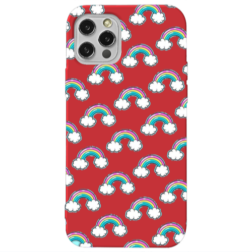 Apple iPhone 13 Pro Cute rainbows Red Colored Silicone TPU Θήκη