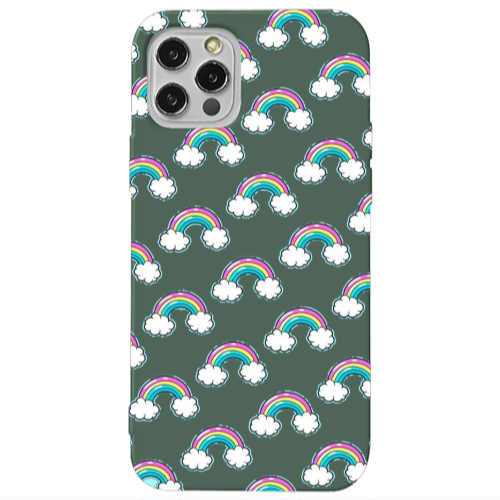 Apple iPhone 13 Pro Cute rainbows Dark Green Colored Silicone TPU Θήκη