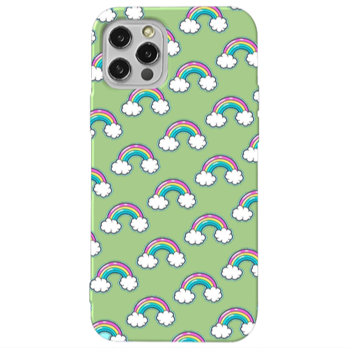 Apple iPhone 12 Pro Cute rainbows Light Green Colored Silicone TPU Θήκη